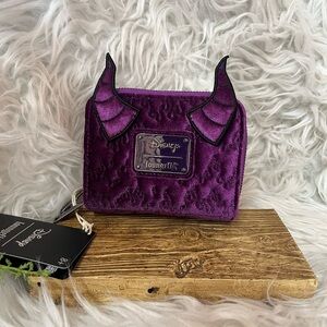Disney Loungefly Sleeping Beauty Purple Velvet Maleficent Horns Small Wallet